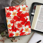Red Hibiscus Plumeria Pattern Print Leather Bible Cover
