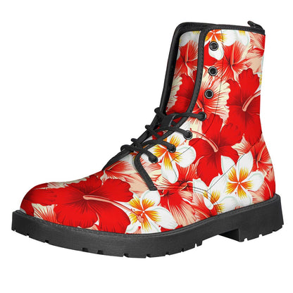 Red Hibiscus Plumeria Pattern Print Backpack