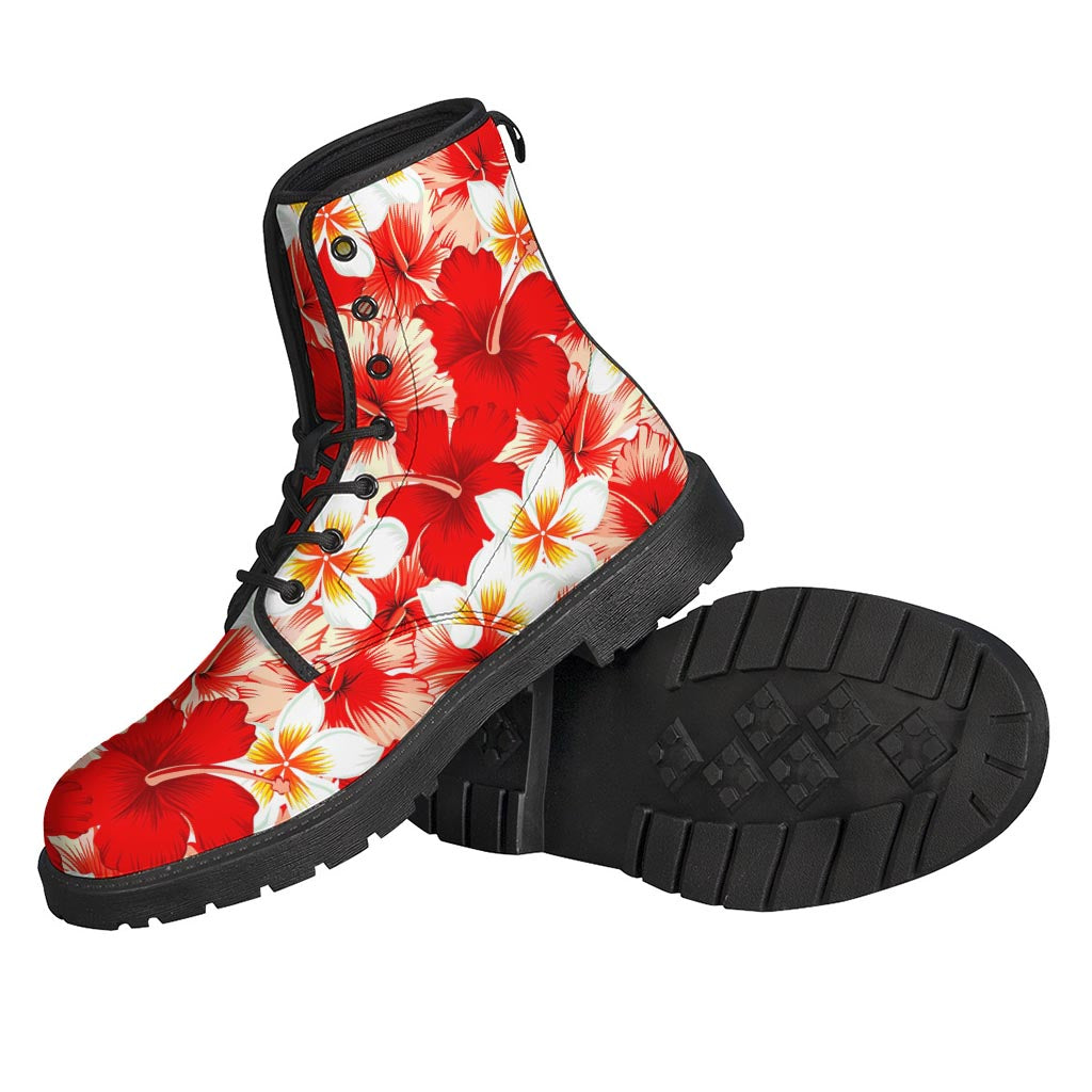 Red Hibiscus Plumeria Pattern Print Backpack