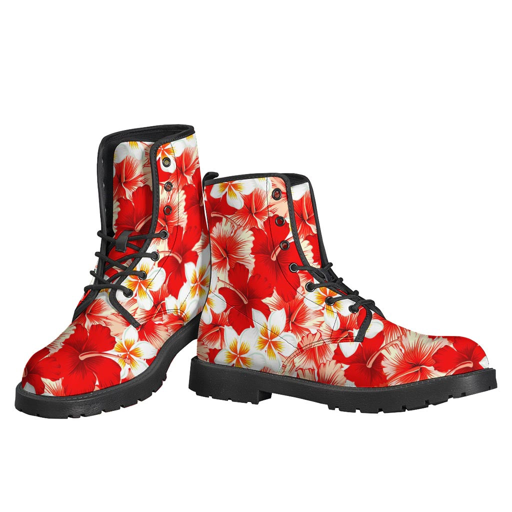 Red Hibiscus Plumeria Pattern Print Backpack