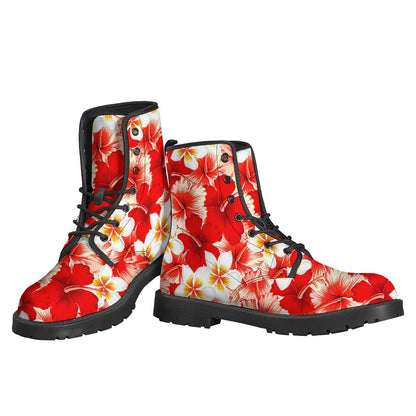 Red Hibiscus Plumeria Pattern Print Backpack