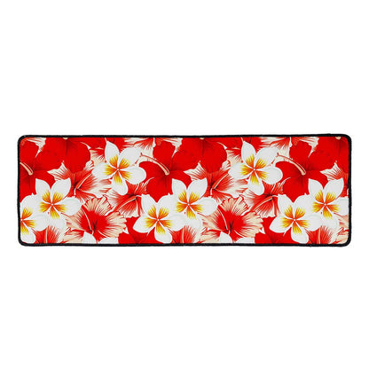 Red Hibiscus Plumeria Pattern Print Long Kitchen Mat