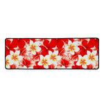 Red Hibiscus Plumeria Pattern Print Long Kitchen Mat