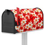 Red Hibiscus Plumeria Pattern Print Mailbox Cover