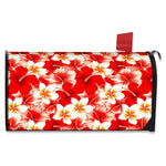 Red Hibiscus Plumeria Pattern Print Mailbox Cover