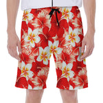 Red Hibiscus Plumeria Pattern Print Men's Beach Shorts