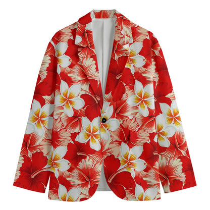 Red Hibiscus Plumeria Pattern Print Men's Blazer