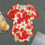 Red Hibiscus Plumeria Pattern Print Men's Bodysuit