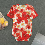 Red Hibiscus Plumeria Pattern Print Men's Bodysuit