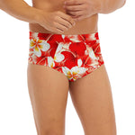 Red Hibiscus Plumeria Pattern Print Men's Briefs
