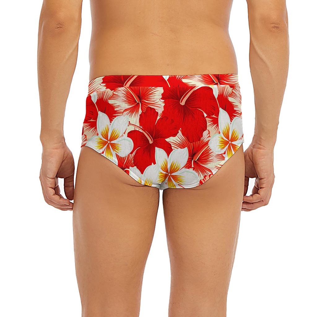 Red Hibiscus Plumeria Pattern Print Men's Briefs