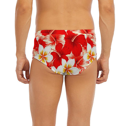 Red Hibiscus Plumeria Pattern Print Men's Briefs