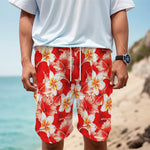 Red Hibiscus Plumeria Pattern Print Men's Cargo Shorts