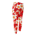 Red Hibiscus Plumeria Pattern Print Men's Compression Pants