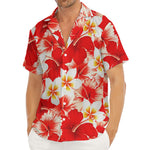 Red Hibiscus Plumeria Pattern Print Men's Deep V-Neck Shirt