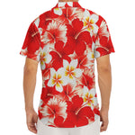 Red Hibiscus Plumeria Pattern Print Men's Deep V-Neck Shirt