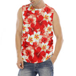 Red Hibiscus Plumeria Pattern Print Men's Fitness Tank Top