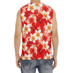 Red Hibiscus Plumeria Pattern Print Men's Fitness Tank Top