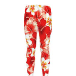 Red Hibiscus Plumeria Pattern Print Men's leggings