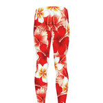 Red Hibiscus Plumeria Pattern Print Men's leggings