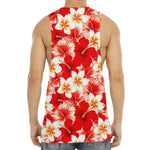 Red Hibiscus Plumeria Pattern Print Men's Muscle Tank Top