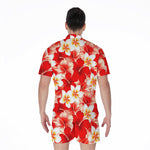 Red Hibiscus Plumeria Pattern Print Men's Rompers