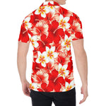 Red Hibiscus Plumeria Pattern Print Men's Shirt