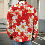 Red Hibiscus Plumeria Pattern Print Men's Shirt Jacket