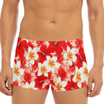 Red Hibiscus Plumeria Pattern Print Men's Short Boxer Briefs