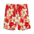 Red Hibiscus Plumeria Pattern Print Men's Athletic Shorts