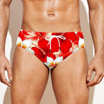 Red Hibiscus Plumeria Pattern Print Men's Swim Briefs