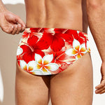 Red Hibiscus Plumeria Pattern Print Men's Swim Briefs
