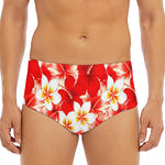 Red Hibiscus Plumeria Pattern Print Men's Triangle Swim Briefs