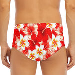 Red Hibiscus Plumeria Pattern Print Men's Triangle Swim Briefs