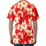 Red Hibiscus Plumeria Pattern Print Men's Velvet T-Shirt
