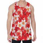 Red Hibiscus Plumeria Pattern Print Men's Velvet Tank Top