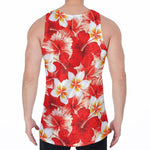 Red Hibiscus Plumeria Pattern Print Men's Velvet Tank Top