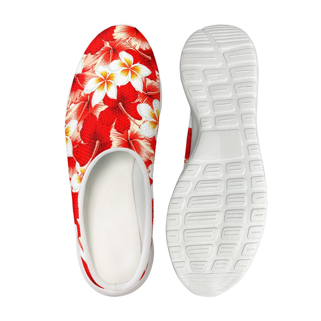 Red Hibiscus Plumeria Pattern Print Mesh Casual Shoes