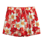 Red Hibiscus Plumeria Pattern Print Mesh Shorts