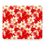 Red Hibiscus Plumeria Pattern Print Mouse Pad