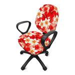 Red Hibiscus Plumeria Pattern Print Office Chair Cover