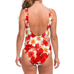 Red Hibiscus Plumeria Pattern Print One Piece Swimsuit