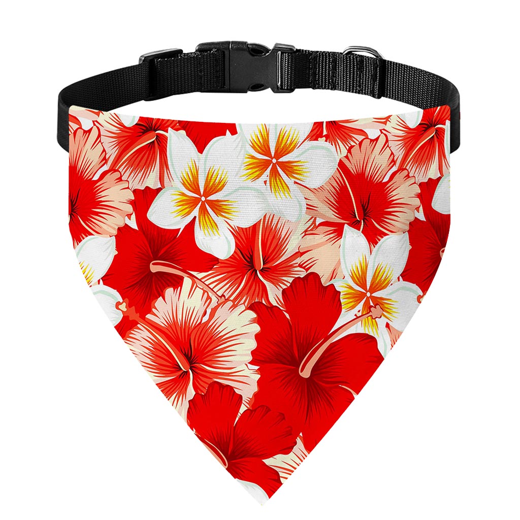 Red Hibiscus Plumeria Pattern Print Over The Collar Dog Bandana
