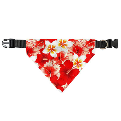 Red Hibiscus Plumeria Pattern Print Over The Collar Dog Bandana