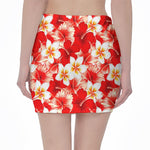 Red Hibiscus Plumeria Pattern Print Pencil Mini Skirt
