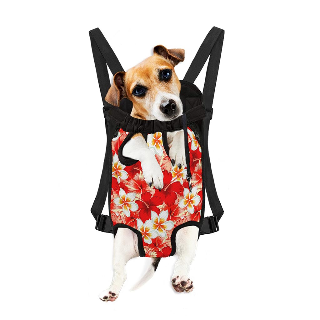 Red Hibiscus Plumeria Pattern Print Pet Carrier Backpack