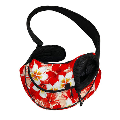Red Hibiscus Plumeria Pattern Print Pet Sling Carrier