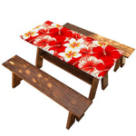 Red Hibiscus Plumeria Pattern Print Picnic Table Cover