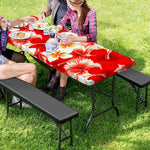 Red Hibiscus Plumeria Pattern Print Picnic Table Cover