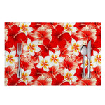 Red Hibiscus Plumeria Pattern Print Placemat